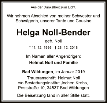 Traueranzeige von Helga Noll-Bender von WLZ
