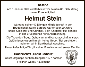 Traueranzeige von Helmut Stein von WLZ