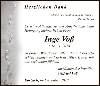 Traueranzeige von Inge Voß von WLZ