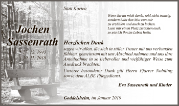 Traueranzeige von Jochen Sassenrath von WLZ