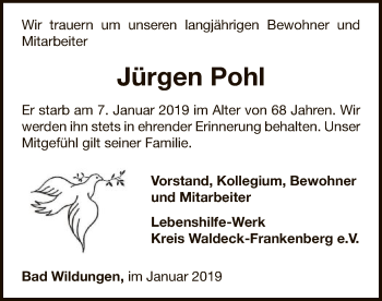 Traueranzeige von Jürgen Pohl von WLZ
