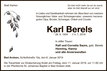 Traueranzeige von Karl Berels von WLZ