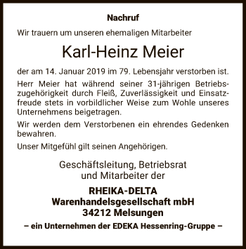 Traueranzeige von Karl-Heinz Meier von WLZ
