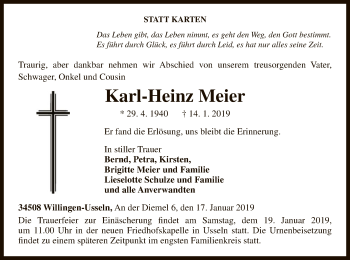 Traueranzeige von Karl-Heinz Meier von WLZ