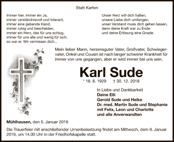 Traueranzeige von Karl Sude von WLZ