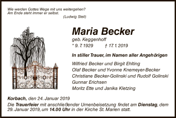 Traueranzeige von Maria Becker von WLZ