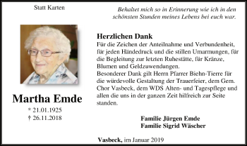 Traueranzeige von Martha Emde von WLZ