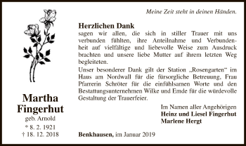 Traueranzeige von Martha Fingerhut von WLZ