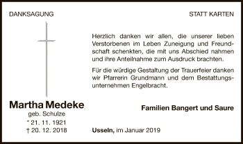 Traueranzeige von Martha Medeke von WLZ