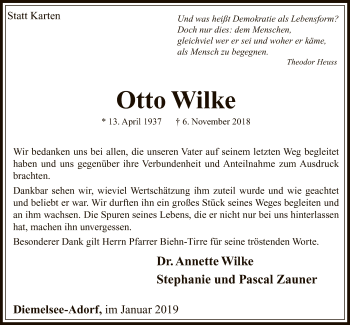 Traueranzeige von Otto Wilke von WLZ