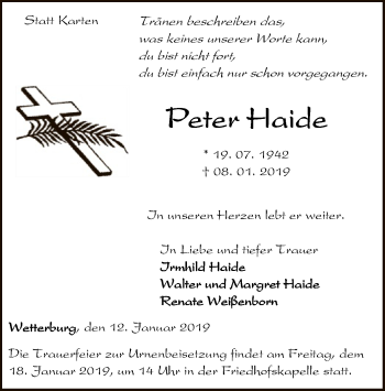 Traueranzeige von Peter Haide von WLZ