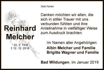 Traueranzeige von Reinhard Melcher von WLZ