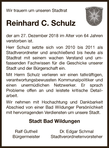 Traueranzeige von Reinhard C. Schulz von WLZ