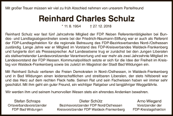 Traueranzeige von Reinhard Charles Schulz von WLZ