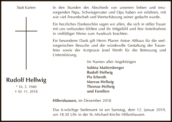 Traueranzeige von Rudolf Hellwig von WLZ