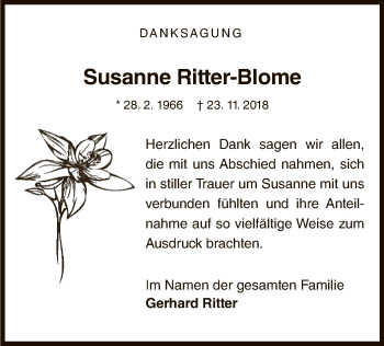 Traueranzeige von Susanne Ritter-Blome von WLZ