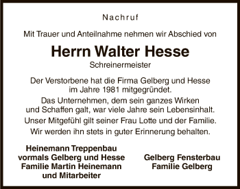 Traueranzeige von Walter Hesse von WLZ