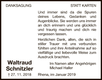 Traueranzeige von Waltraud Schnitzler von WLZ