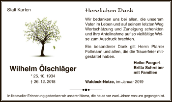 Traueranzeige von Wilhelm Ölschläger von WLZ