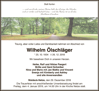 Traueranzeige von Wilhelm Ölschläger von WLZ