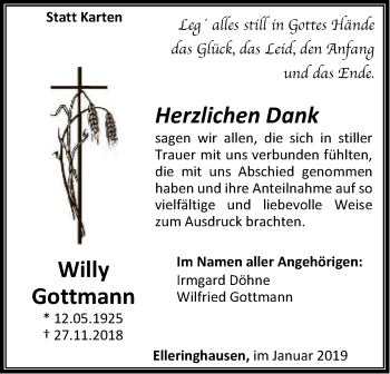 Traueranzeige von Willy Gottmann von WLZ