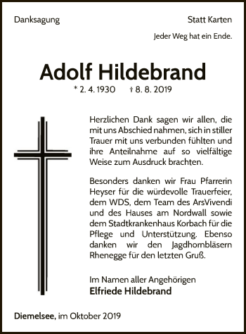 Traueranzeige von Adolf Hildebrand von WLZ