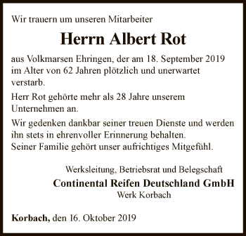 Traueranzeige von Albert Rot von WLZ