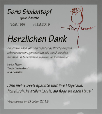 Traueranzeige von Doris Siedentopf von WLZ