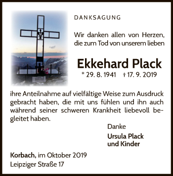 Traueranzeige von Ekkehard Plack von WLZ