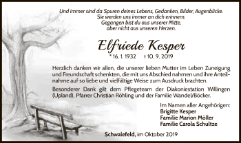 Traueranzeige von Elfriede Kesper von WLZ