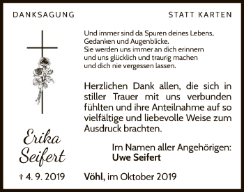 Traueranzeige von Erika Seifert von WLZ