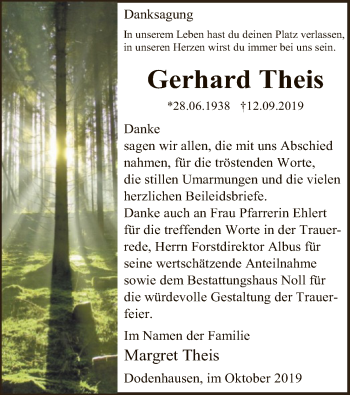 Traueranzeige von Gerhard Theis von WLZ