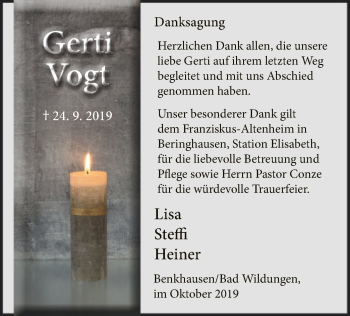 Traueranzeige von Gerti Vogt von WLZ