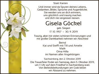 Traueranzeige von Gisela Göchel von WLZ