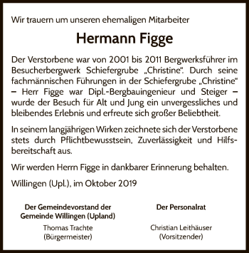 Traueranzeige von Hermann Figge von WLZ