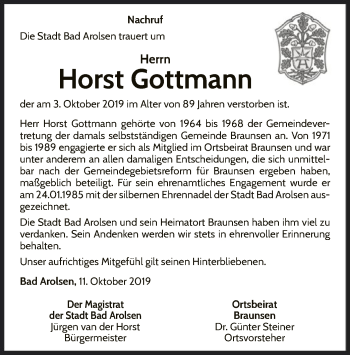 Traueranzeige von Horst Gottmann von Waldeckische Landeszeitung