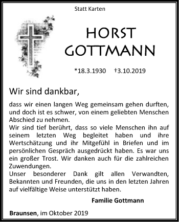 Traueranzeige von Horst Gottmann von WLZ