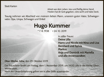 Traueranzeige von Hugo Kummer von WLZ