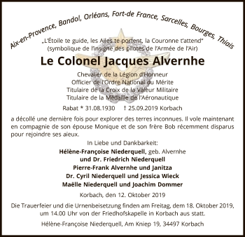 Traueranzeige von Jacques Alvernhe von WLZ