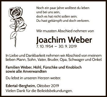 Traueranzeige von Joachim Weber von WLZ