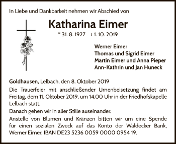 Traueranzeige von Katharina Eimer von WLZ