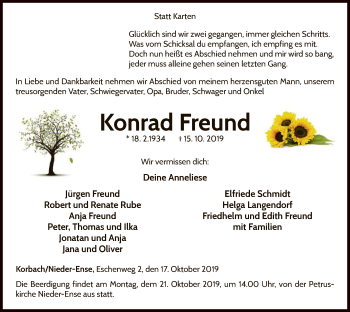 Traueranzeige von Konrad Freund von WLZ