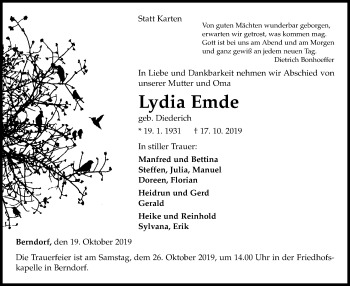 Traueranzeige von Lydia Emde von WLZ