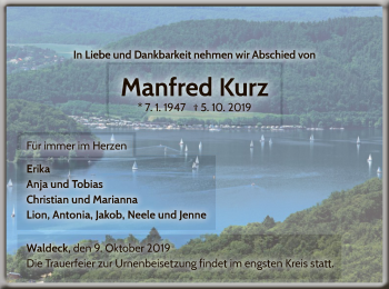Traueranzeige von Manfred Kurz von WLZ