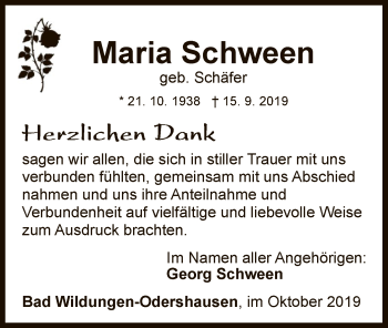 Traueranzeige von Maria Schween von WLZ