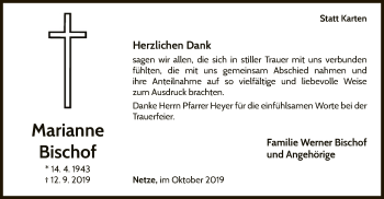 Traueranzeige von Marianne Bischof von WLZ