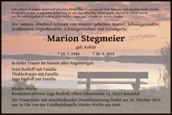 Traueranzeige von Marion Stegmeier von WLZ