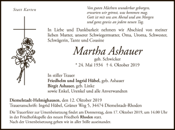 Traueranzeige von Martha Ashauer von WLZ