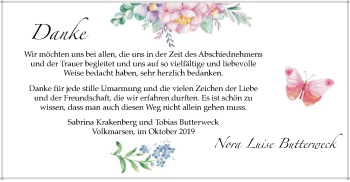 Traueranzeige von Nora Luise Butterweck von WLZ