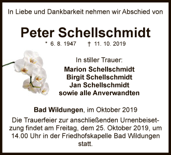 Traueranzeige von Peter Schellschmidt von WLZ